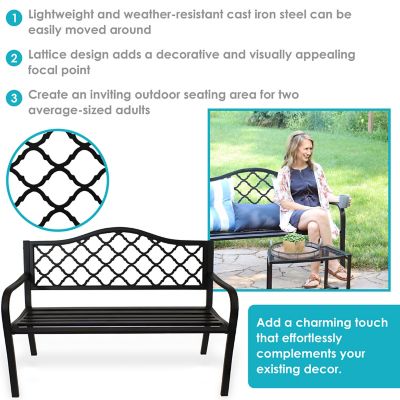 Image showing  50 in. Outdoor Cast-Iron Lattice Patio Garden Bench