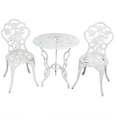 Sunnydaze Decor 3 pc. Outdoor White Flower Designed Cast-Aluminum Bistro Set