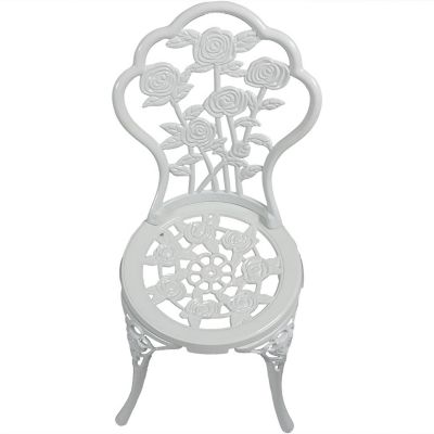 Image showing  3 pc. Outdoor White Flower Designed Cast-Aluminum Bistro Set