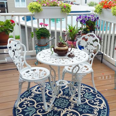 Image showing 5 th Sunnydaze Decor 3 pc. Outdoor White Flower Designed Cast-Aluminum Bistro Set