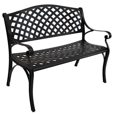 Sunnydaze Decor Checkered Cast Aluminum Patio Bench