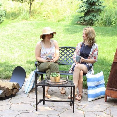 Image showing 7 th Sunnydaze Decor 39 in. Checkered Cast-Aluminum Patio Bench