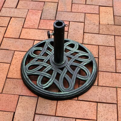 Image showing  Outdoor Heavy-Duty Cast Iron Decorative Design Patio Yard Round Umbrella Base Stand - 17 in. - Green