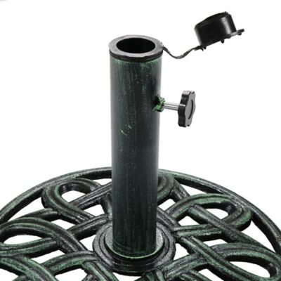 Image showing  Outdoor Heavy-Duty Cast Iron Decorative Design Patio Yard Round Umbrella Base Stand - 17 in. - Green