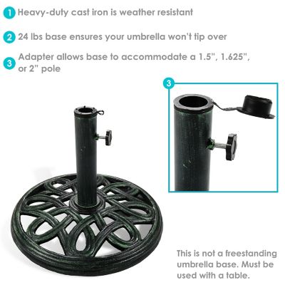 Image showing  Outdoor Heavy-Duty Cast Iron Decorative Design Patio Yard Round Umbrella Base Stand - 17 in. - Green