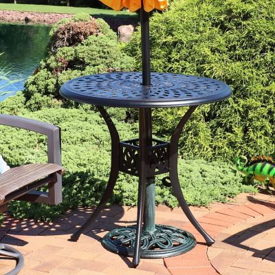 Image showing 5 th Sunnydaze Decor Outdoor Heavy-Duty Cast Iron Decorative Design Patio Yard Round Umbrella Base Stand - 17 in. - Green