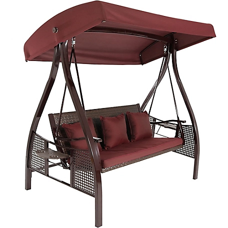 Sunnydaze Decor Deluxe Cushioned Garden Swing with Canopy, Maroon