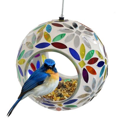 Sunnydaze Decor Mosaic Glass Fly-Through Hanging Bird Feeder, 1 Cup Capacity, 6 in. I have mixed feelings about this “bird feeder”