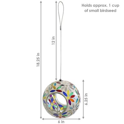 Image showing  Round Mosaic Glass Hanging Bird Feeder, 6 in., Rainbow Daisies