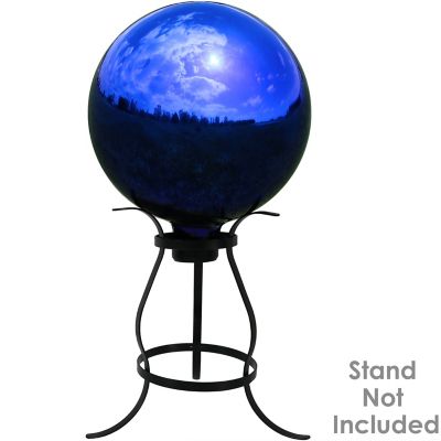 Image showing  10 in. x 11.5 in. Mirrored Surface Garden Gazing Globe Ball with Stemmed Bottom and Rubber Cap, Blue