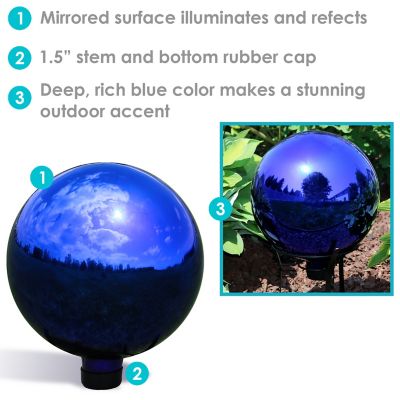Image showing  10 in. x 11.5 in. Mirrored Surface Garden Gazing Globe Ball with Stemmed Bottom and Rubber Cap, Blue