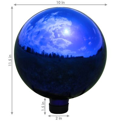 Image showing  10 in. x 11.5 in. Mirrored Surface Garden Gazing Globe Ball with Stemmed Bottom and Rubber Cap, Blue
