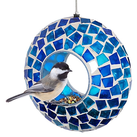 Sunnydaze Decor Mosaic Fly-Through Hanging Outdoor Bird Feeder, 8 oz. Capacity, 6 in.