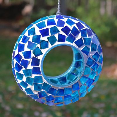 Image showing  Mosaic Fly-Through Hanging Bird Feeder, 6 in., Blue