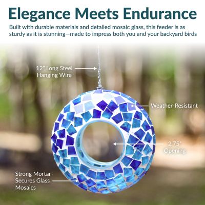 Image showing  Mosaic Fly-Through Hanging Bird Feeder, 6 in., Blue