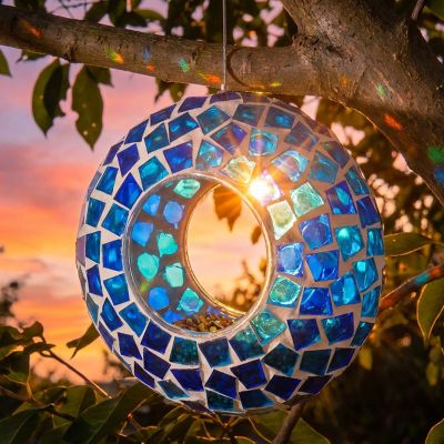Image showing  Mosaic Fly-Through Hanging Bird Feeder, 6 in., Blue
