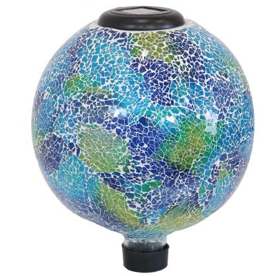 Sunnydaze Decor 10 in. x 11.75 in. Crackled Glass Azul Terra Garden Gazing Globe with LED Solar Light, Blue/Green