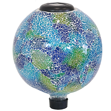 Sunnydaze Decor 10 in. Azul Terra Crackled Glass Gazing Globe with LED Solar Light