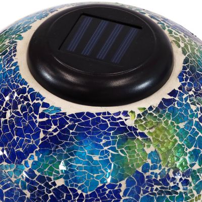Image showing  10 in. x 11.75 in. Crackled Glass Azul Terra Garden Gazing Globe with LED Solar Light, Blue/Green