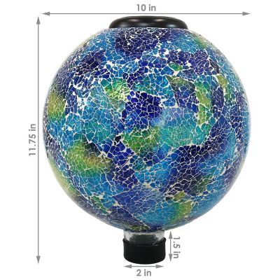Image showing  10 in. x 11.75 in. Crackled Glass Azul Terra Garden Gazing Globe with LED Solar Light, Blue/Green
