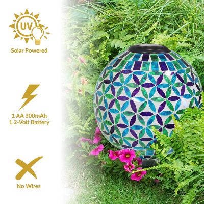 Image showing  Blue Cool Blooms Glass Mosaic Indoor/Outdoor Gazing Globe, Solar Light, 10 in. D, Blue/Green, 1 Globe