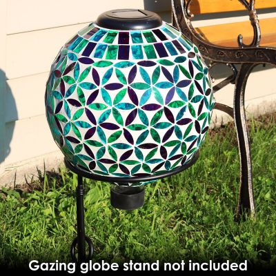 Image showing  Blue Cool Blooms Glass Mosaic Indoor/Outdoor Gazing Globe, Solar Light, 10 in. D, Blue/Green, 1 Globe