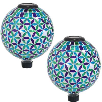 Sunnydaze Decor 10 in. Cool Blooms Glass Mosaic Gazing Globes with Solar Light, 2-Pack