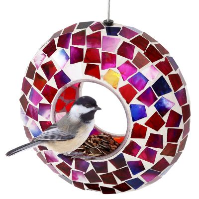 Sunnydaze Decor Mosaic Fly-Through Hanging Bird Feeder - 6 in. - Crimson