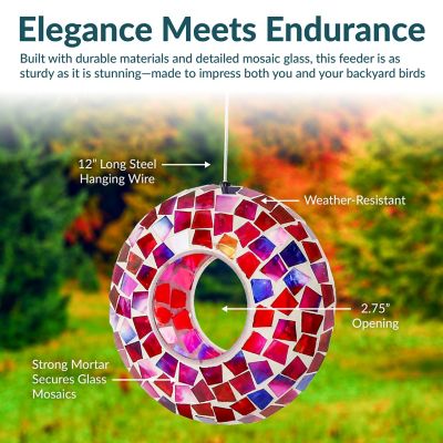 Image showing  Mosaic Fly-Through Hanging Bird Feeder 6 in. Crimson