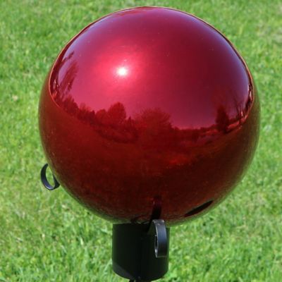 Image showing  10 in. x 11.5 in. Gazing Globe Glass Mirror Balls with Stainless Steel Finish, Red, 2 pc.
