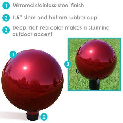 Image showing  10 in. x 11.5 in. Gazing Globe Glass Mirror Balls with Stainless Steel Finish, Red, 2 pc.