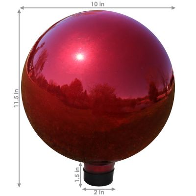 Image showing  10 in. x 11.5 in. Gazing Globe Glass Mirror Balls with Stainless Steel Finish, Red, 2 pc.
