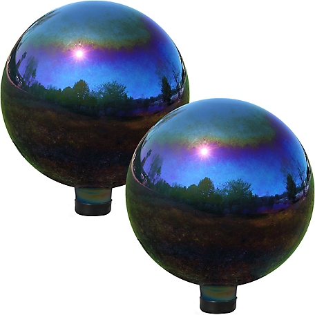 Sunnydaze Decor 10 in. Mirrored Glass Gazing Globe Balls, Rainbow, 2-Pack