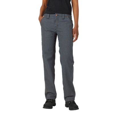 Dickies Women's Relaxed Fit Mid-Rise Carpenter Hickory Stripe Pants Waist could be elastic or smaller-needs a belt