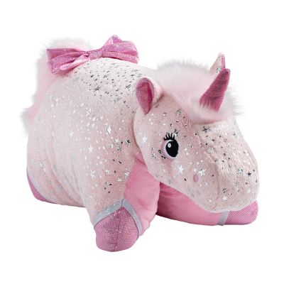 Pillow Pets Originals Sparkly Pink Unicorn Stuffed Animal Plush Toy, 18 in.