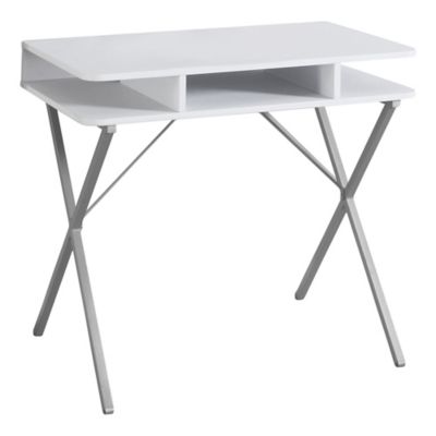 Monarch Specialties Computer Desk, 31 in. L, White Top, Silver Metal