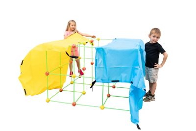 Funphix 154 pc. Supersized Glow-in-the-Dark Fort Building Set with 4 Colored Sheets and Orange/Yellow Balls