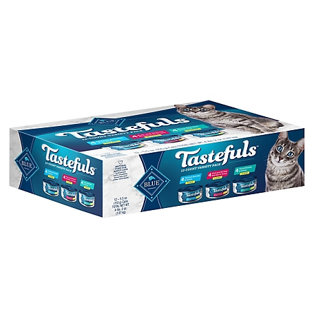 Blue Buffalo Tastefuls Adult All-Natural Tuna, Chicken and Shrimp in Gravy Wet Cat Food Variety Pack, 5.5 oz. Can, Pack of 12