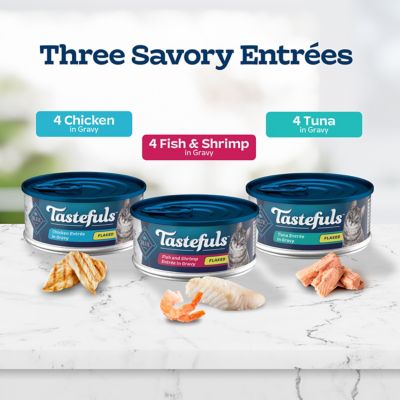 Image showing  Adult All-Natural Tuna/Chicken/Shrimp in Gravy Recipe Wet Cat Food Variety Pack, 5.5 oz., Pack of 12 Cans