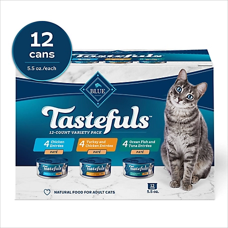 Blue Buffalo Tastefuls Adult All-Natural Chicken, Turkey, Fish and Tuna Pate Wet Cat Food Variety pk., 5.5 oz. Can, Pack of 12