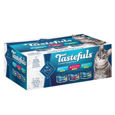 Blue Buffalo Tastefuls All Life Stages Flaked Tuna, Chicken and Fish in Gravy Wet Cat Food Variety Pack, 3 oz. Can, Pack of 12