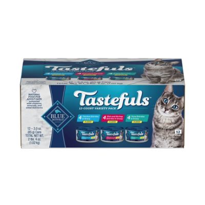 Blue Buffalo Tastefuls All Life Stages Flaked Tuna, Chicken and Fish in Gravy Wet Cat Food Variety Pack, 3 oz. Can, Pack of 12