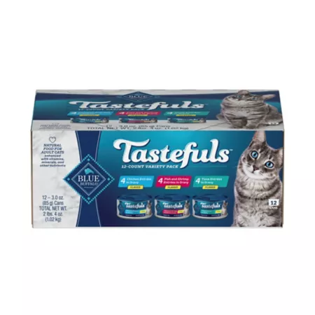 Blue Buffalo Tastefuls All Life Stages Flaked Tuna Chicken and Fish in Sauce Wet Cat Food Variety Pack 3 oz Pack of 12 Cans Wet Cat Food