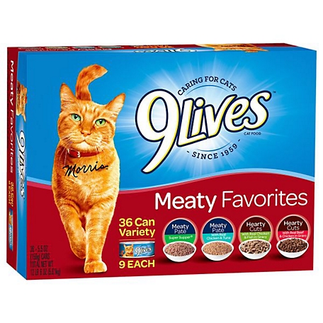 9Lives Adult Meaty Favorites Minced Chicken, Tuna and Beef Wet Cat Food Variety Pack, 5.5 oz. Can, Pack of 36