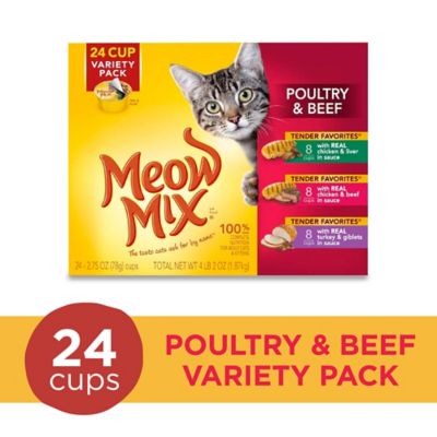 Meow Mix Tender Favorites All Life Stages Poultry and Beef Recipe Wet Cat Food Variety Pack, 2.75 oz. Can, Pack of 24