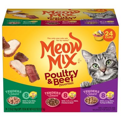 Meow Mix Tender Favorites All Life Stages Poultry and Beef Recipe Wet Cat Food Variety Pack, 2.75 oz. Can, Pack of 24