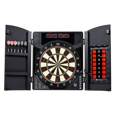 MD SPORTS Bristlesmart Dartboard with Cabinet, Accepts Steel or Soft Tip Darts, 24 in. x 19 in. x 3 in., 16.5 lb.