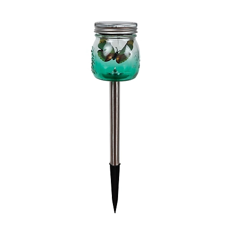 Fusion Solar Ombre Mason Jar Stake Light with Butterfly Inside Assortment, Metal, Glass