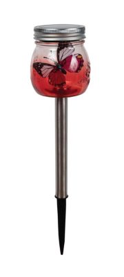 Image showing  14.18 in. Solar-Powered Ombre Mason Jar Stake Light with Butterfly Inside, Assorted