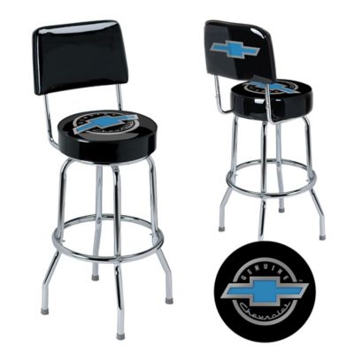 Chevrolet Bar Stool with Backrest, 14 in. Diameter x 30 in. H Seat, 42 in. H Backrest